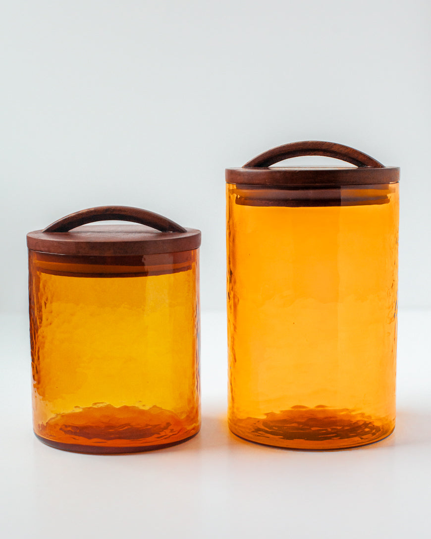 Large Hammered Glass Canisters with Wood Lid