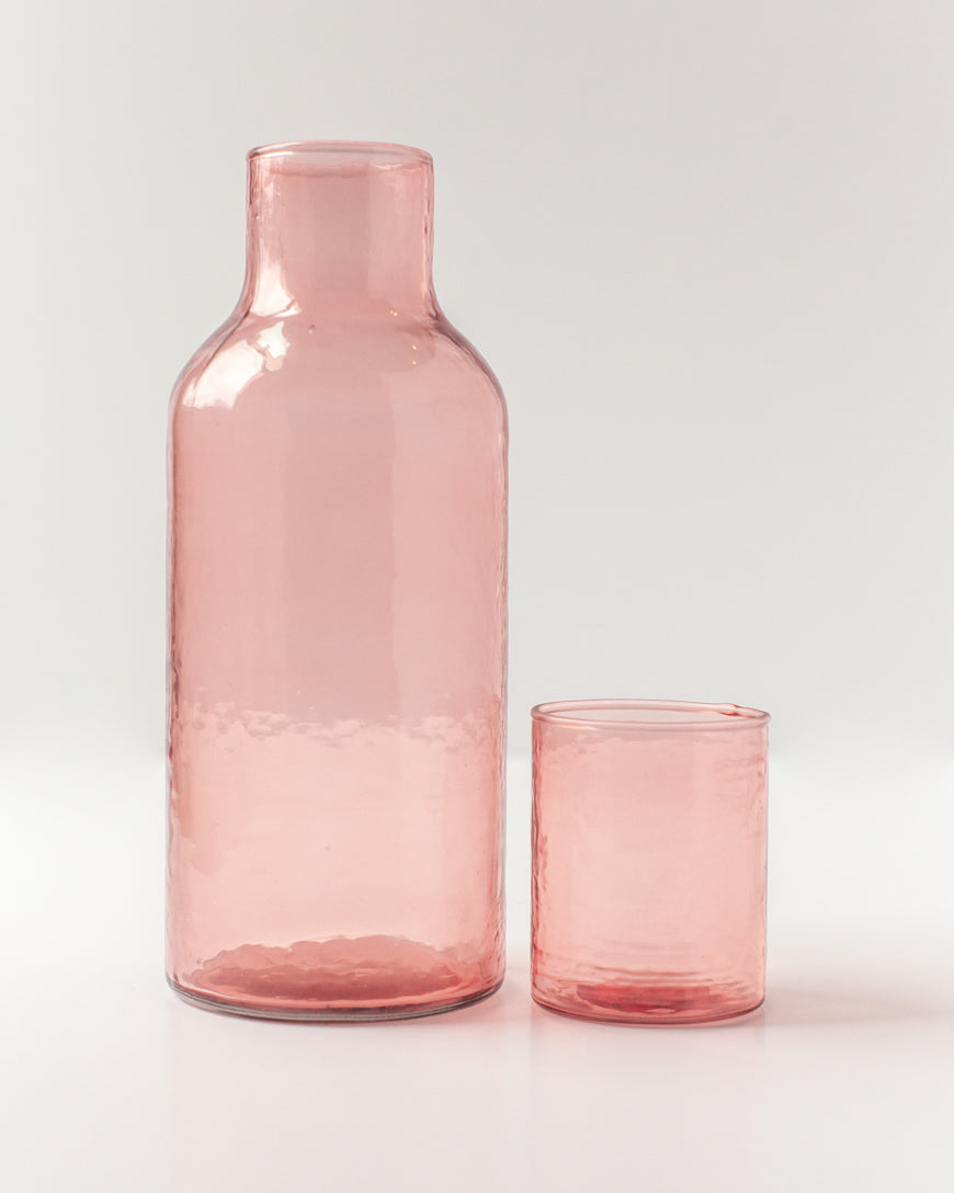 Handblown Hammered Glass Carafe +Cup