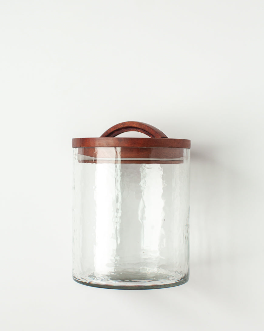Medium Hammered Glass Canisters with Wood Lid