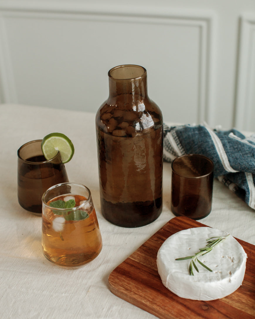 Handblown Hammered Glass Carafe +Cup