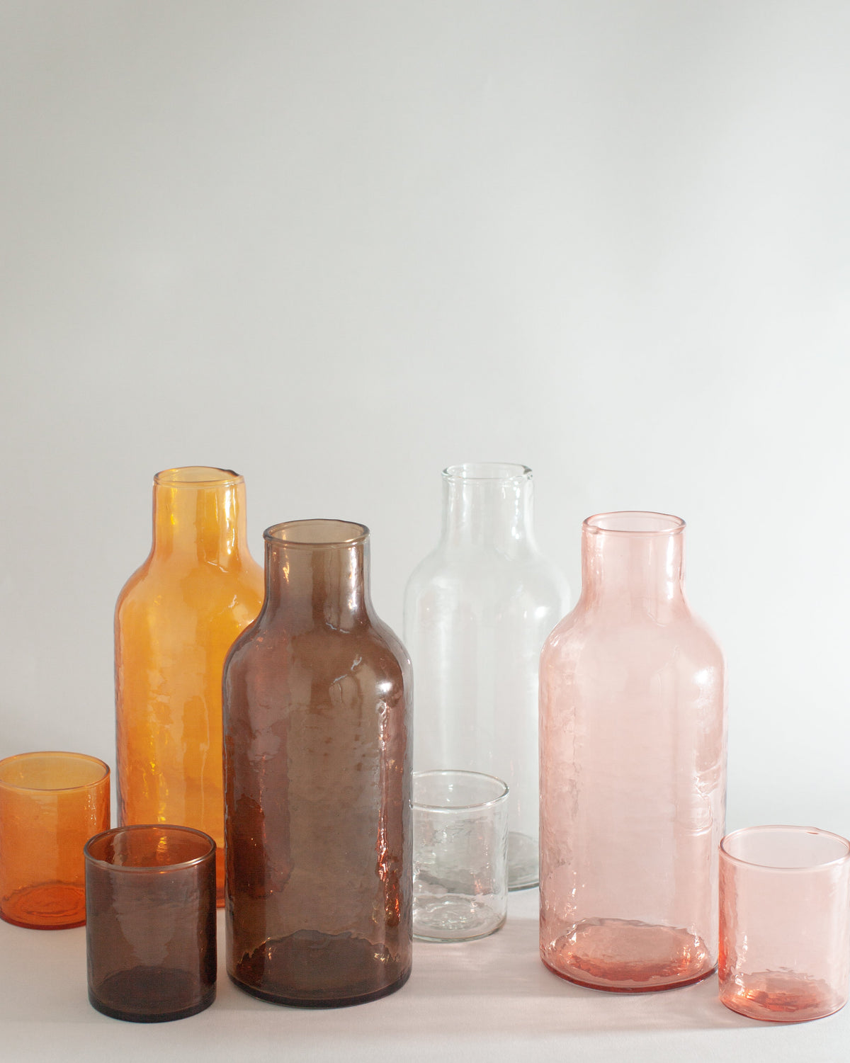 Handblown Hammered Glass Carafe +Cup