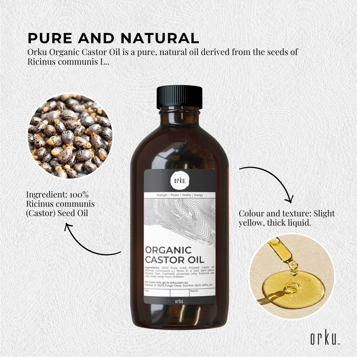 Orku Organic Castor Oil - Hexane Free Cold Pressed