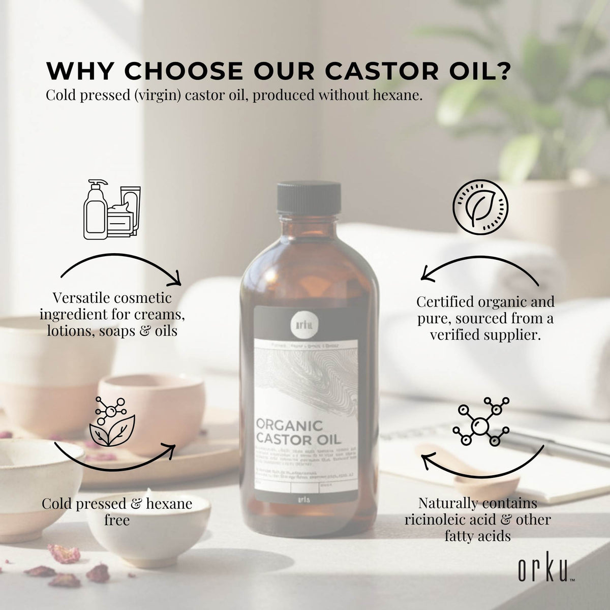 Orku Organic Castor Oil - Hexane Free Cold Pressed