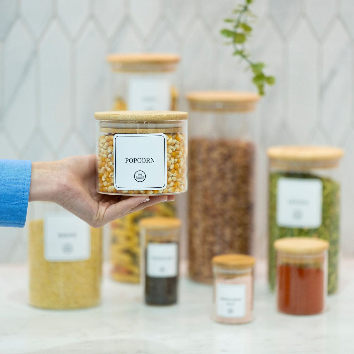 Glass Kitchen Jars with Lids, Bamboo, 8 Sizes