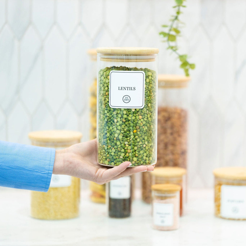 Glass Kitchen Jars with Lids, Bamboo, 8 Sizes
