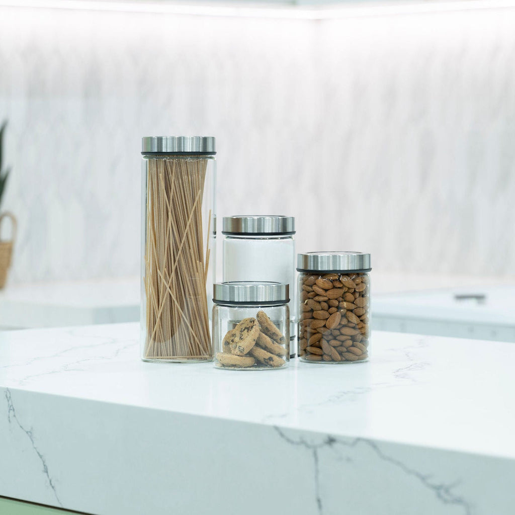 Glass Storage Jars with Lids, 750ml Stainless Steel