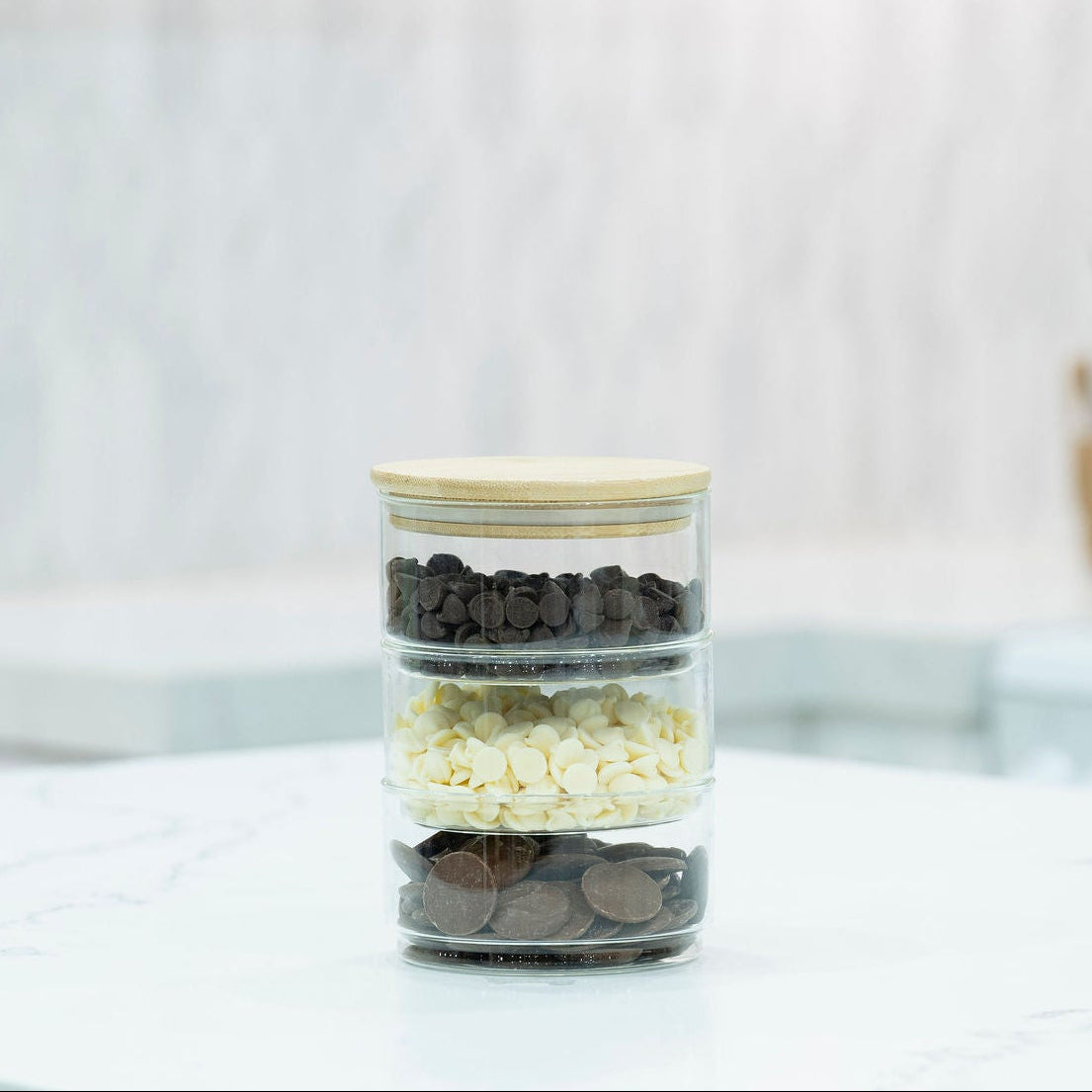 Stackable Round Bamboo Glass Jar – 450ml