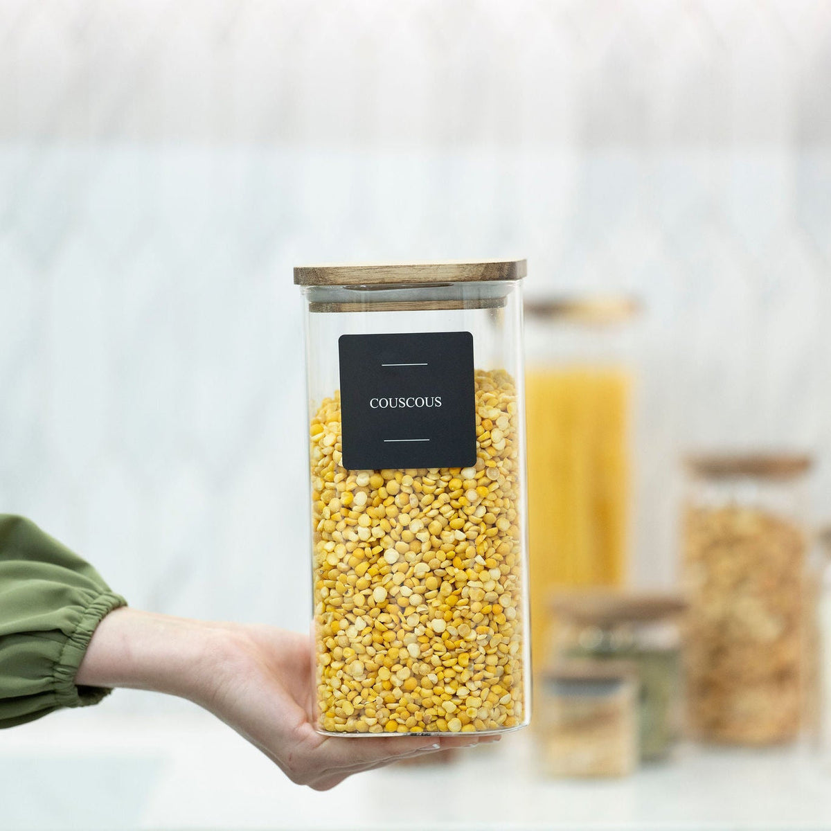 Square Acacia Lid Glass Jars – 5 Sizes