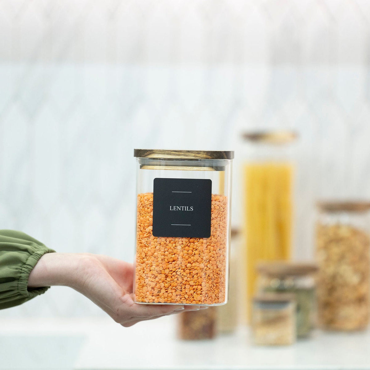 Square Acacia Lid Glass Jars – 5 Sizes