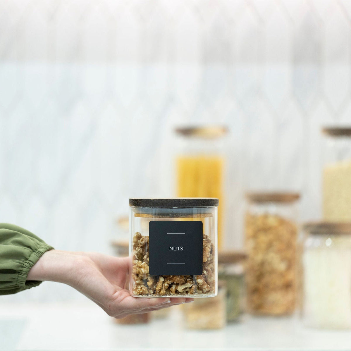 Square Acacia Lid Glass Jars – 5 Sizes
