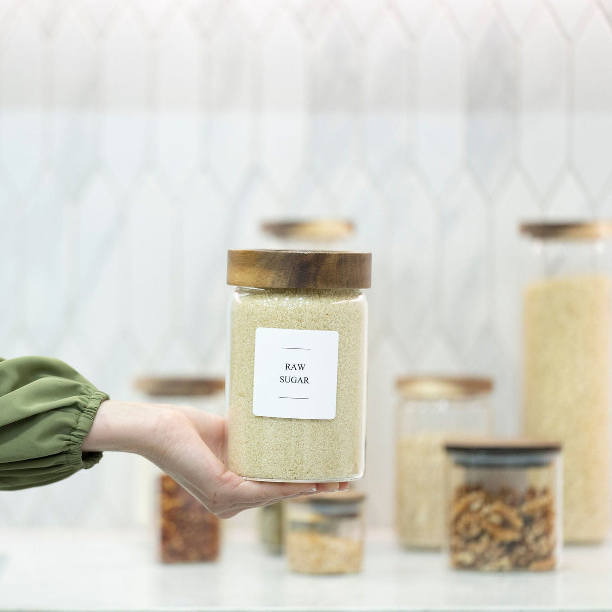 Glass Canisters with Screw On Lids, Acacia, 5 Sizes