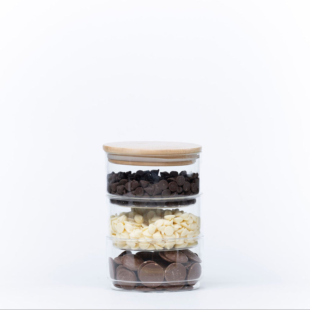 Stackable Round Bamboo Glass Jar – 450ml