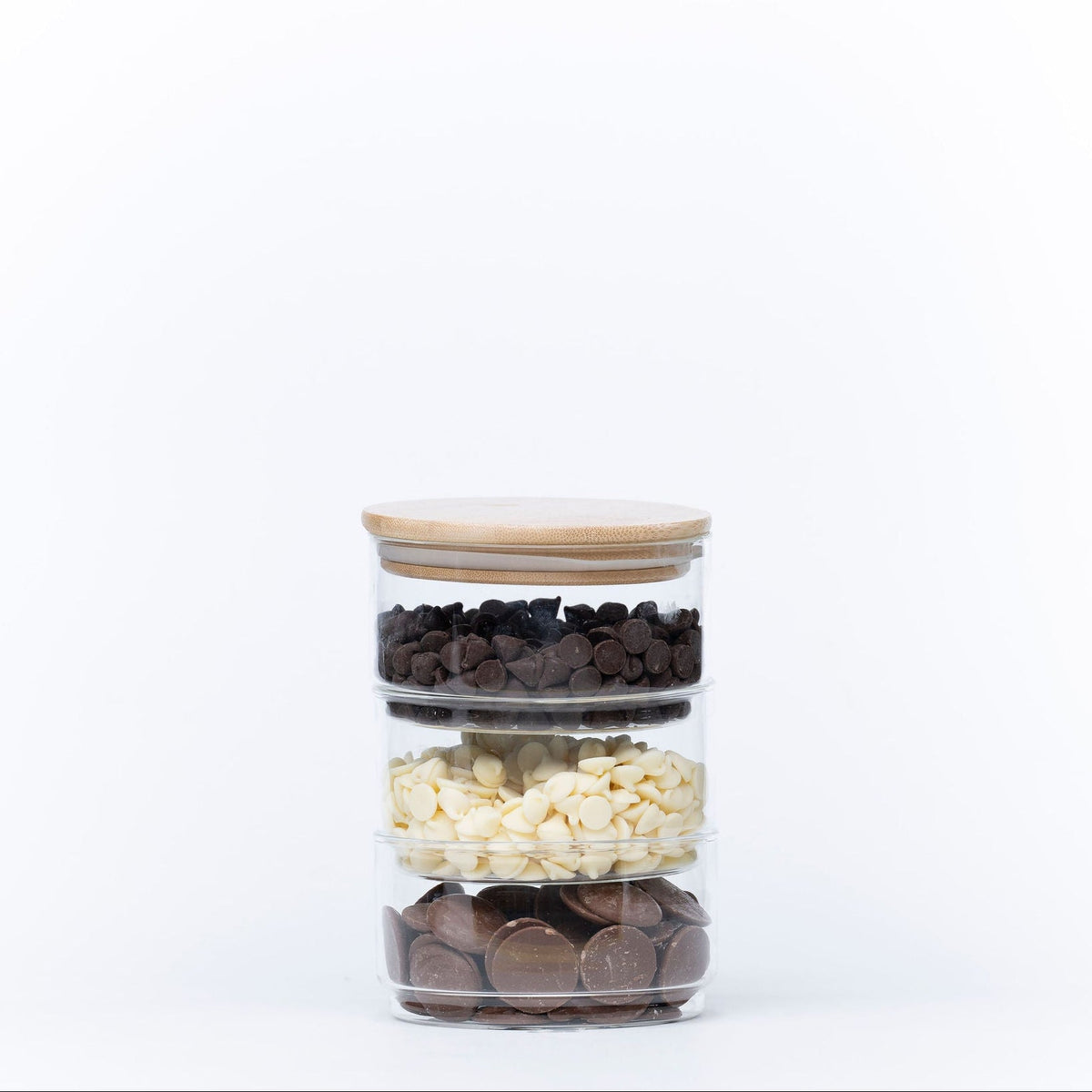 Stackable Round Bamboo Glass Jar – 450ml