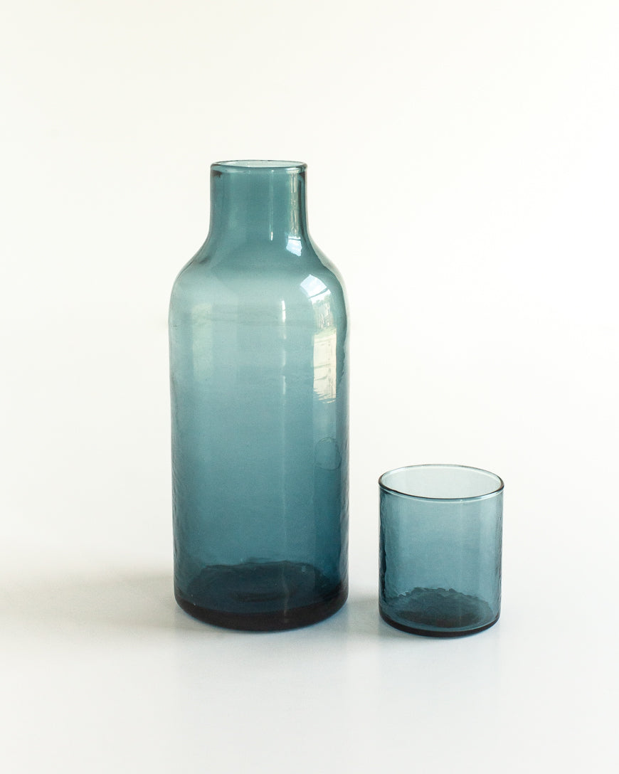 Handblown Hammered Glass Carafe +Cup