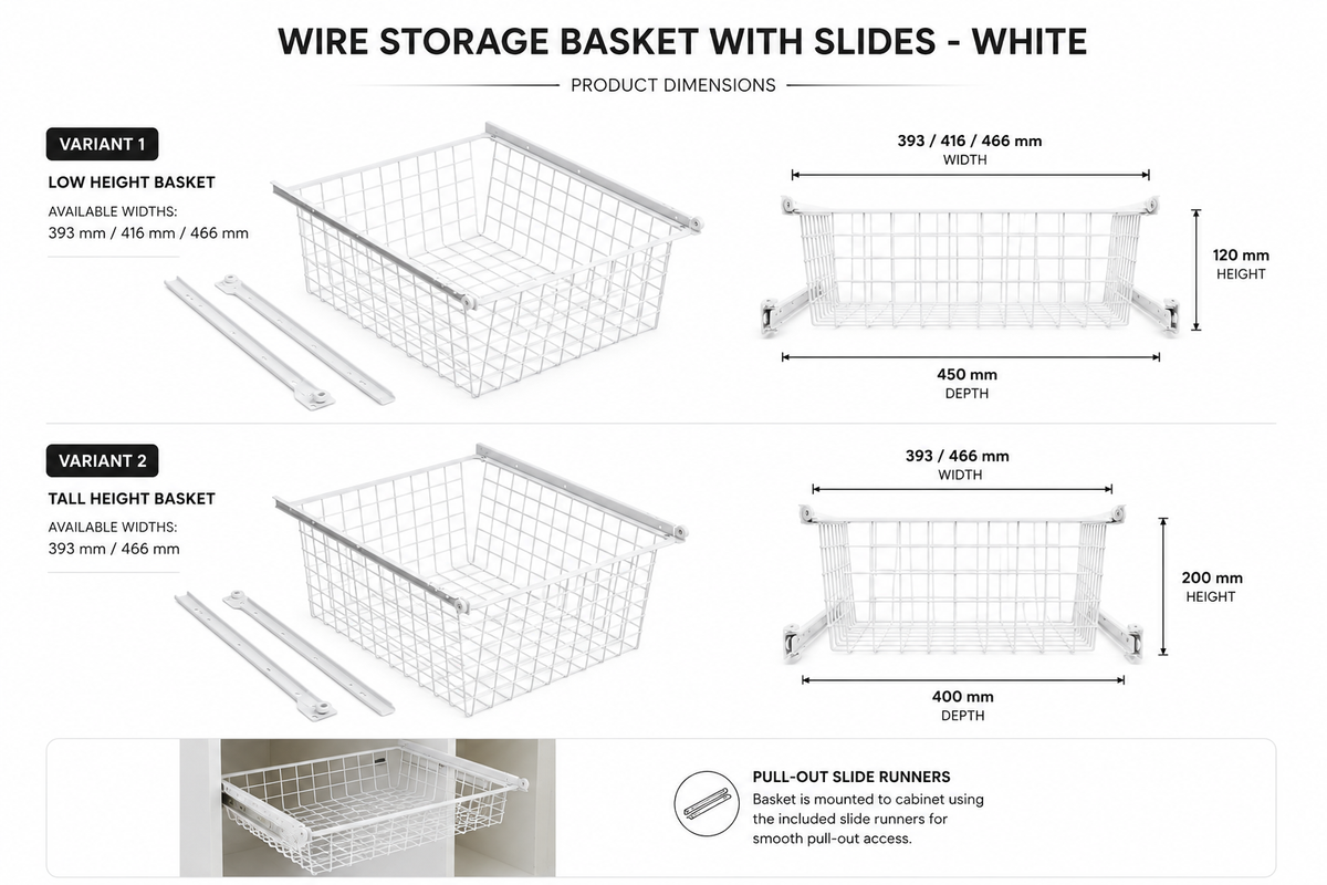 Wire Storage Basket with Slides - White