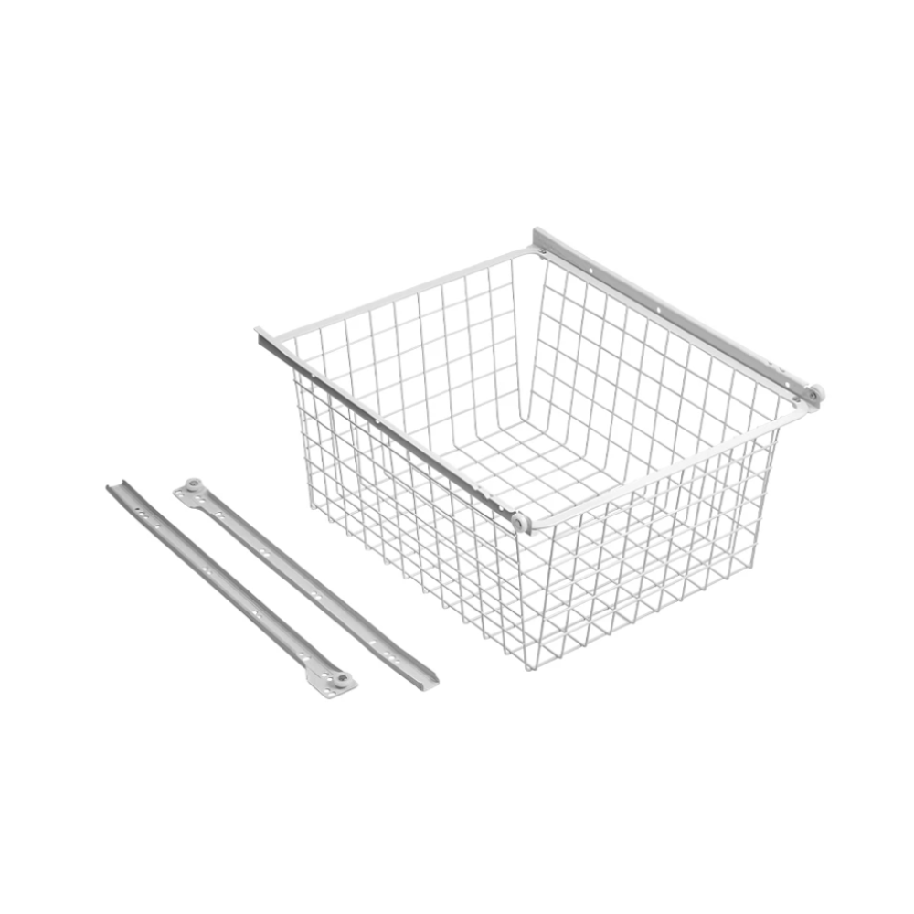 Wire Storage Basket with Slides - White