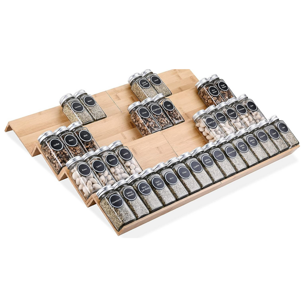 Bamboo Drawer Spice Rack – 4-Tier Organiser Set
