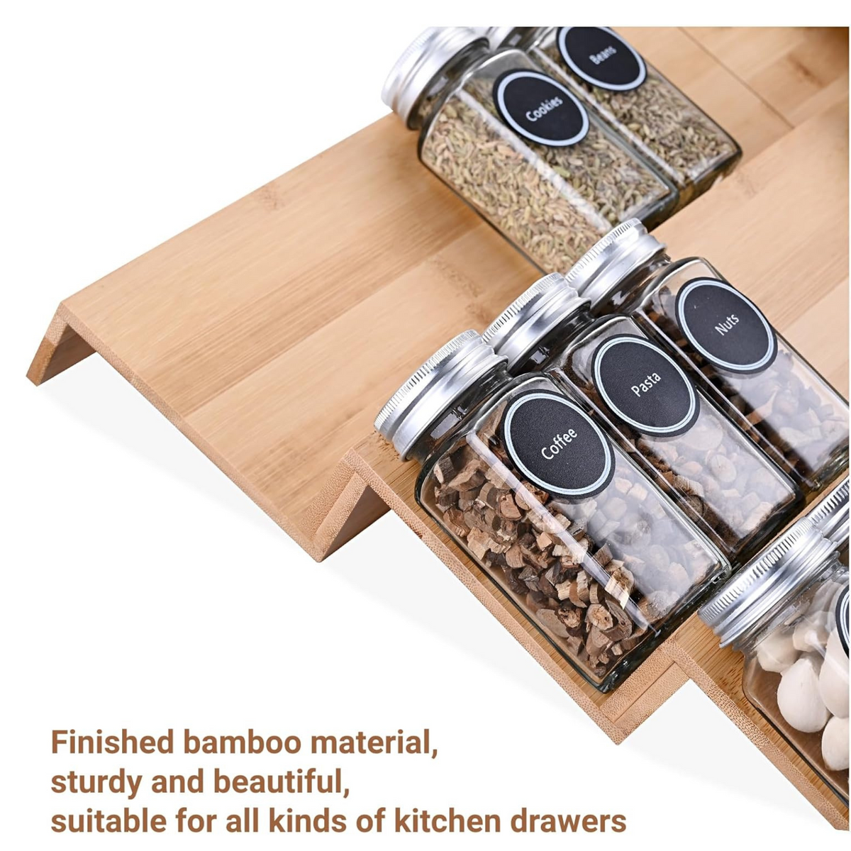 Bamboo Drawer Spice Rack – 4-Tier Organiser Set