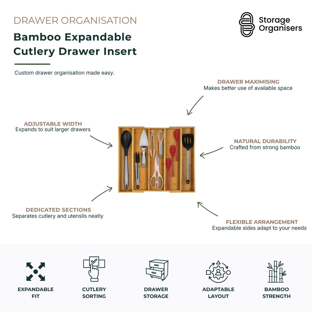 Bamboo Expandable Cutlery Drawer Insert
