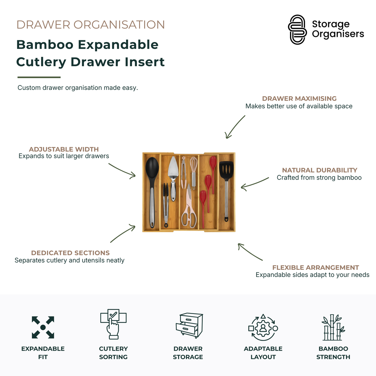 Bamboo Expandable Cutlery Drawer Insert