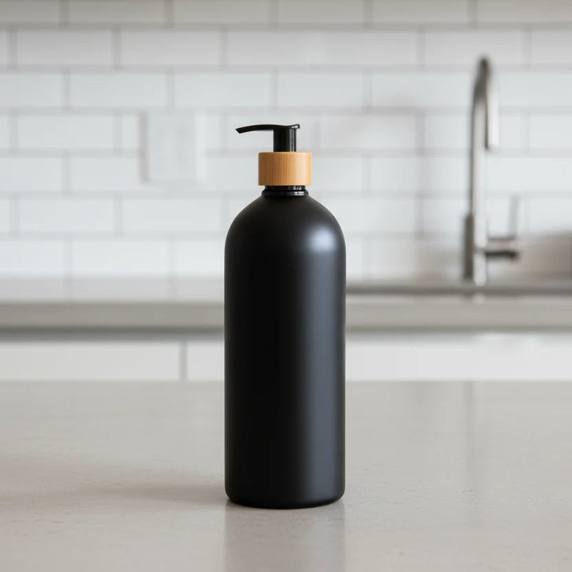 Black Bathroom Pump Bottle – 1 L Refillable Dispenser