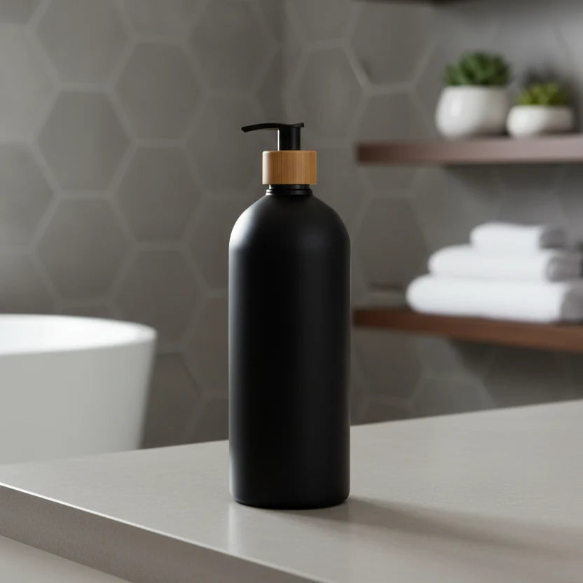 Black Bathroom Pump Bottle – 1 L Refillable Dispenser