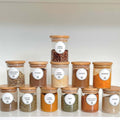 Round Glass Bamboo Spice Jars, 12 Pack