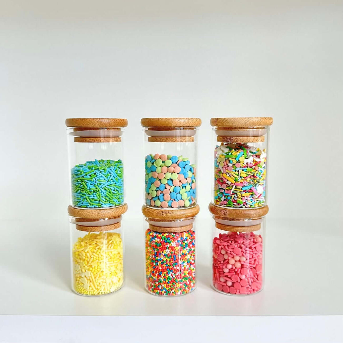 Bamboo Glass Spice Jars & Pantry Containers, 24 Pack