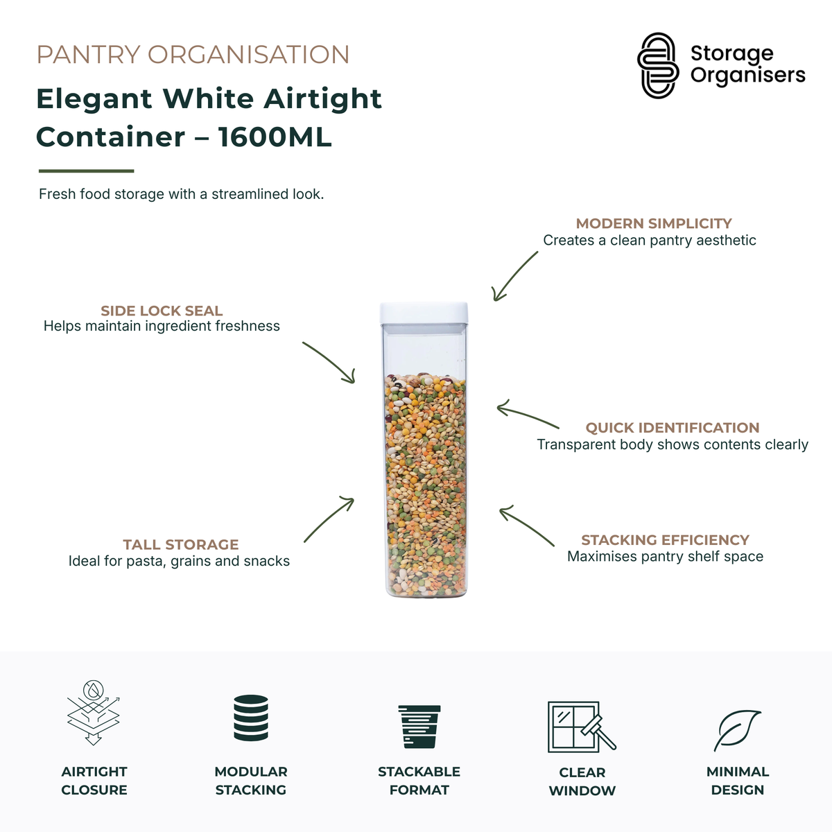 Elegant White Airtight Container – 1600ML