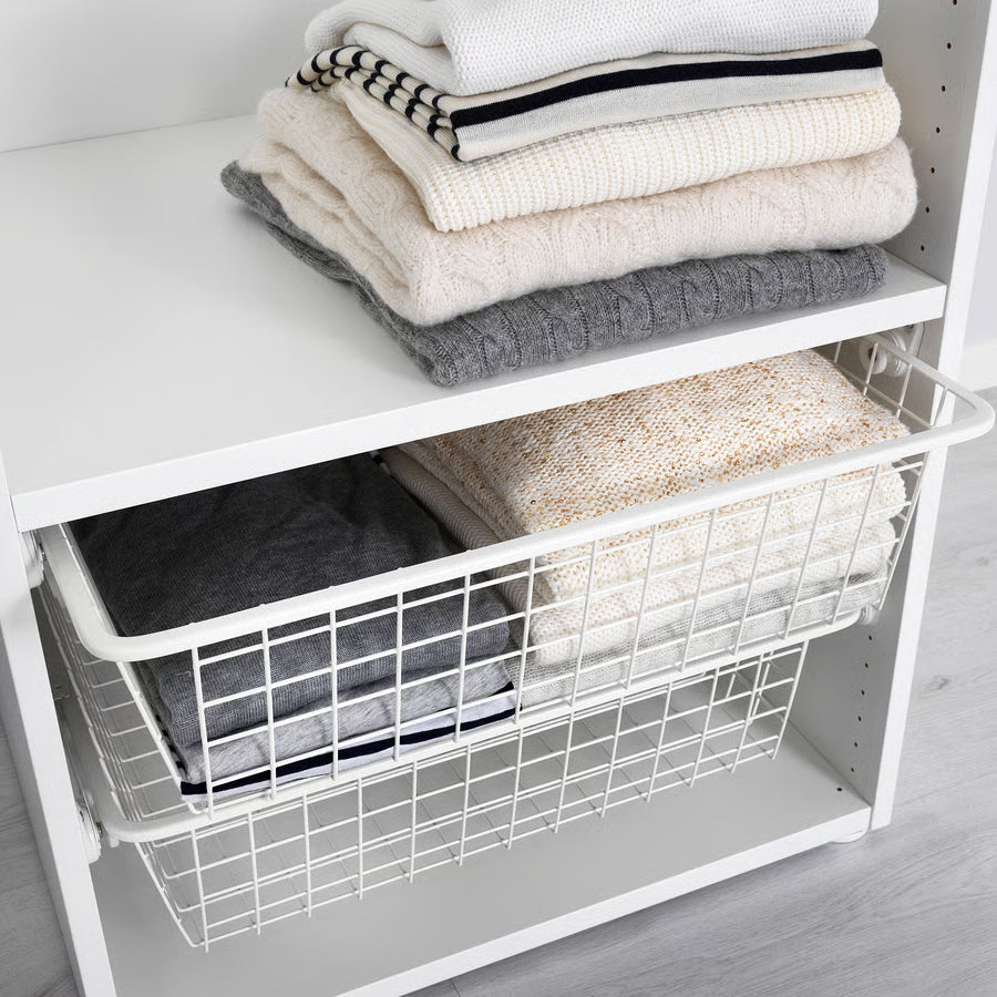 Wire Storage Basket with Slides - White