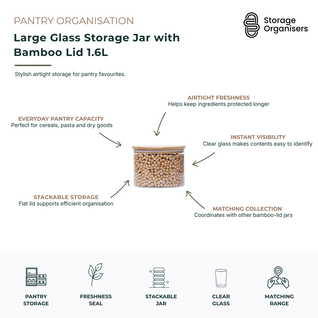 Large Glass Storage Jar with Bamboo Lid 1.6L