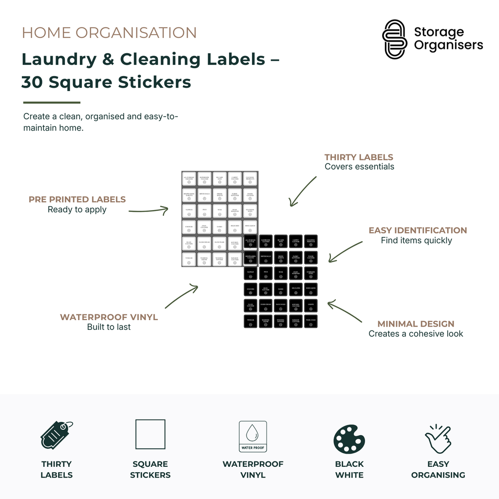 Laundry & Cleaning Labels – 30 Square Stickers