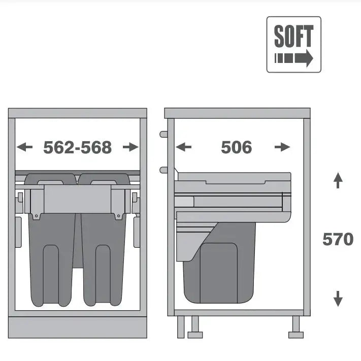 Pull-Out Kitchen Bin – 600mm Cabinet (2 × 35L)