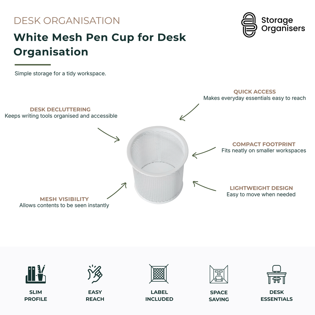 White Mesh Pen Cup for Desk Organisation